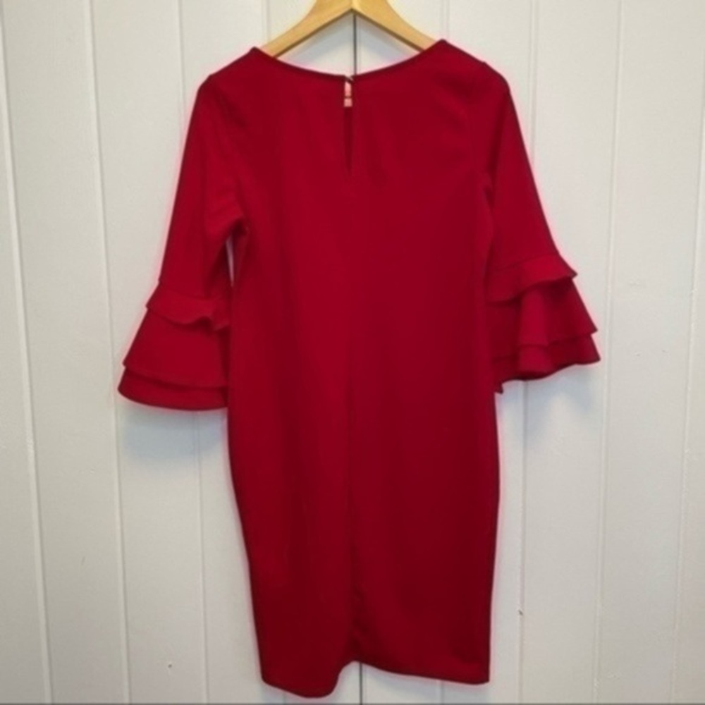 PinkBlush Red Layered Ruffle Sleeve Maternity Fitted Dress​​​ - Picture 3 of 13